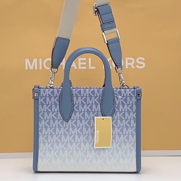 Michael Kors Mirella Extra-Small Ombré Logo Crossbody XBODY ShopperBag Denim NWT - Picture 2 of 16